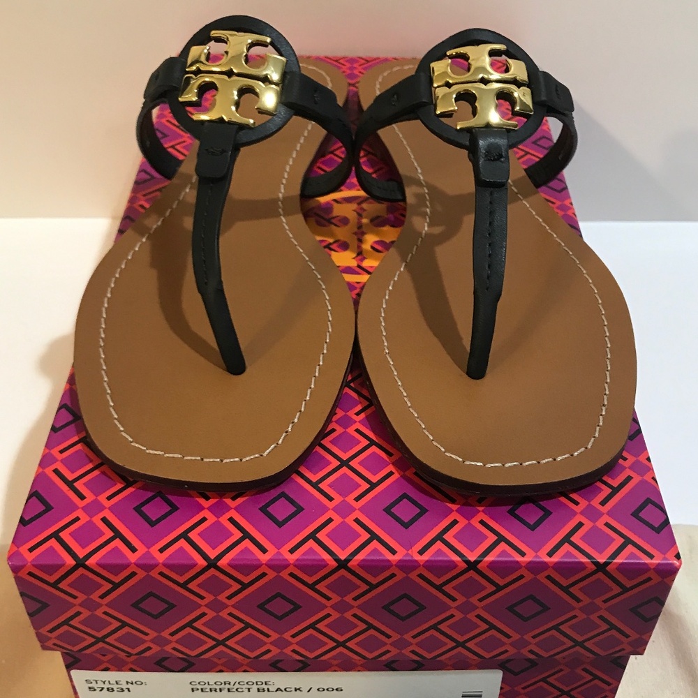 NIB Tory Burch Mini Miller Leather Thong - Perfect Black, Size 8 - Picture 4 of 11